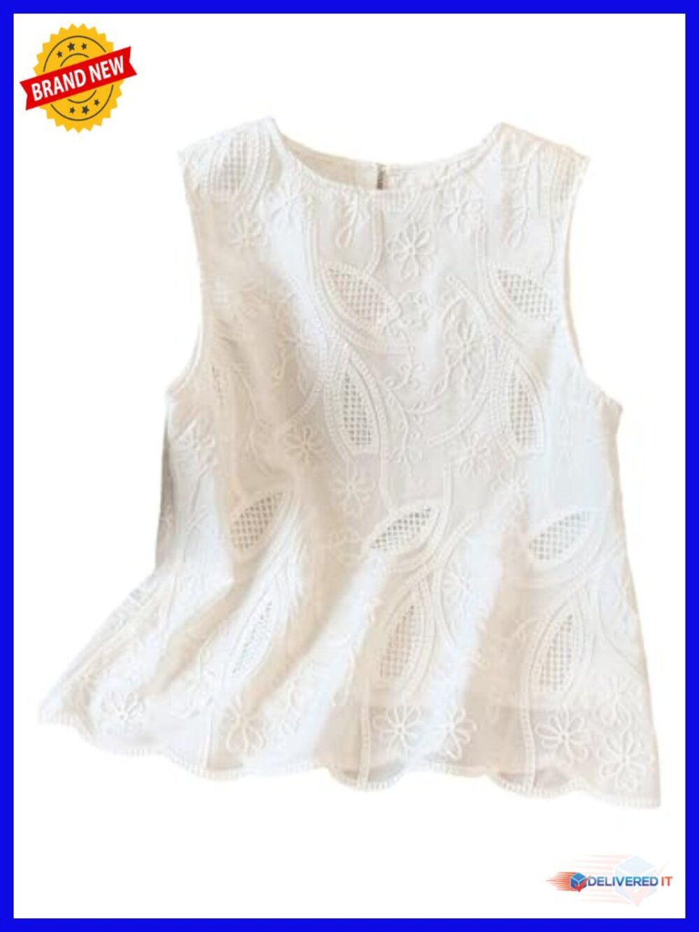 Women's Floral Eyelet Embroidery Sleeveless Tank Top Boho Dressy Blouse